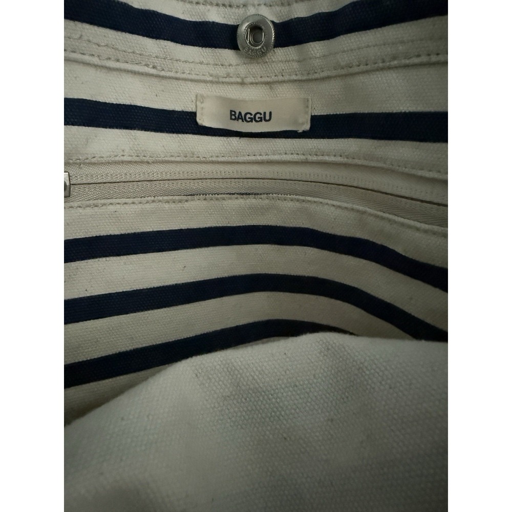 BAGGU Sailor Stripe Canvas Duck Tote Bag Navy Ivory/White - Picture 2 of 14